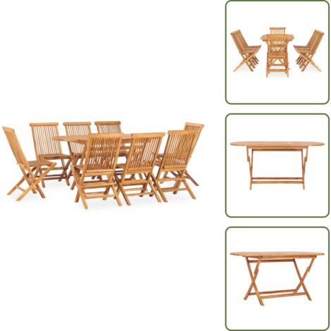 Tavolo pieghevole - vidaXL Set da Pranzo da Giardino 9 pz Pieghevole in Massello di Teak - Sedie pieghevoli
