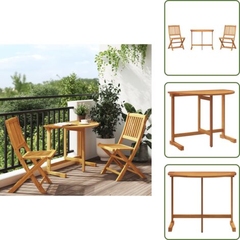 Tavolo pieghevole - vidaXL Set da Pranzo da Giardino Pieghevole 3 pz in Massello di Acacia - Sedie da esterno