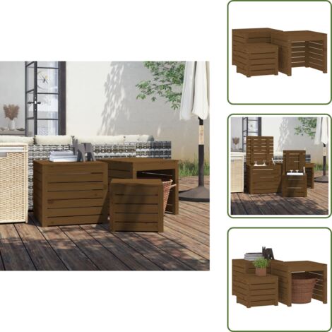 Tavolo portaoggetti - vidaXL Set Cassette da Giardino 3 pz Ambra in Legno Massello di Pino - Coperchio