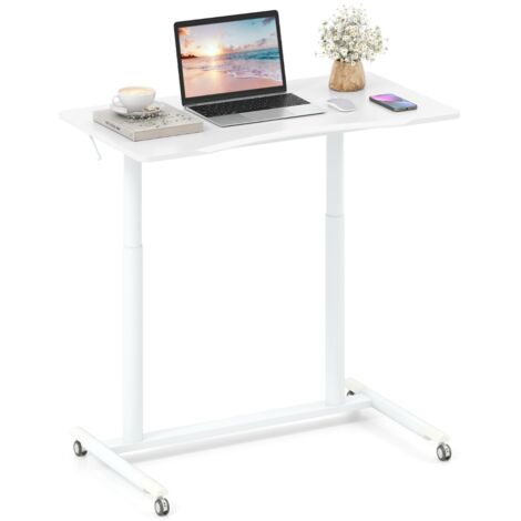 Tavolo portatile laptop ruote bloccabili struttura metallo spazi ridotti scrivania mobile regolabile altezza C Bianco