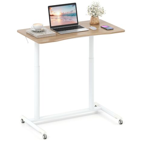 Tavolo portatile laptop ruote bloccabili struttura metallo spazi ridotti scrivania mobile regolabile altezza C Naturale