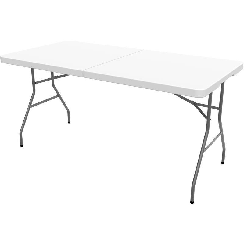 Tavolo Portatile Pieghevole, Tavolo Trasportabile, 152 x 71.5 cm, Bianco, Pieghevole a metà, Materiale: HDPE