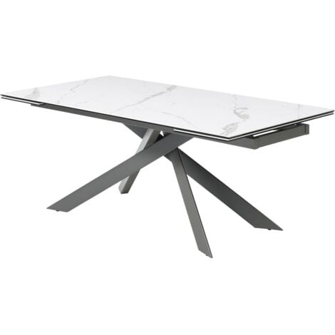 Tavolo pranzo allun. 8-12p Ceramica Vetro temp. Metallo Effetto marmo Bianco e Antracite - COREMA Maison Céphy