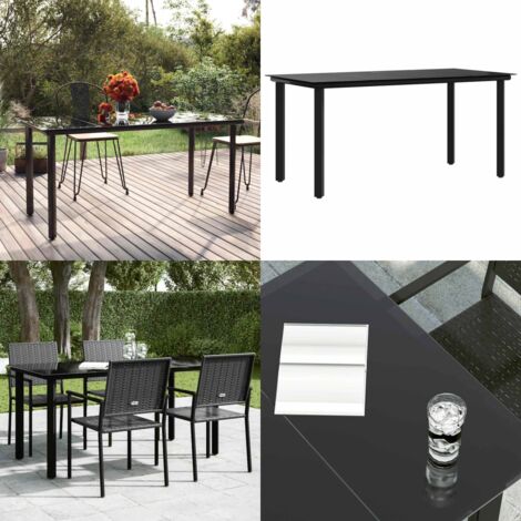 Tavolo Pranzo Giardino Nero 160x80x74 Acciaio e Vetro Temperato - Tavolo da pranzo esterno - Tavolo da pranzo in acciaio
