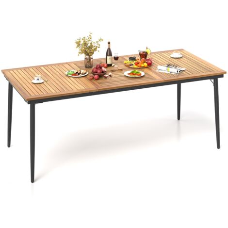 Tavolo pranzo legno acacia 8 persone mobili pranzo piano doghe giardino bordo piscina Naturale