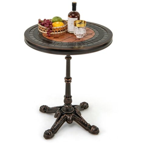 Tavolo pranzo rotondo 60,5 cm superficie intagliata dipinta Tavolino alluminio fuso resistente intemperie Bronzo