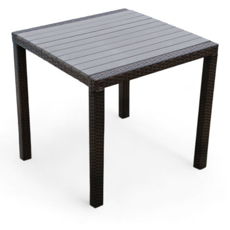 Tavolo quadrato 80x80 cm da esterno giardino con struttura in alluminio rivestito in wicker con piano effetto doghe Maiorca