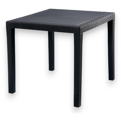 Tavolo quadrato da esterno 80x80xH72 cm in resina antracite con bordatura effetto rattan per locali e ristoranti