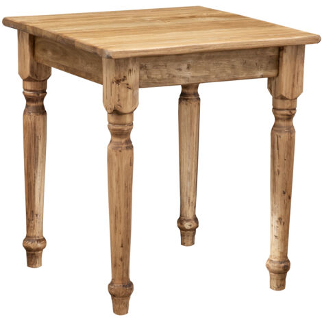 Tavolo Quadrato In Legno Massello Di Tiglio - Stile Country – Stile Shabby - Struttura e Piano Naturale L 70 x PR 70 x H 78 cm