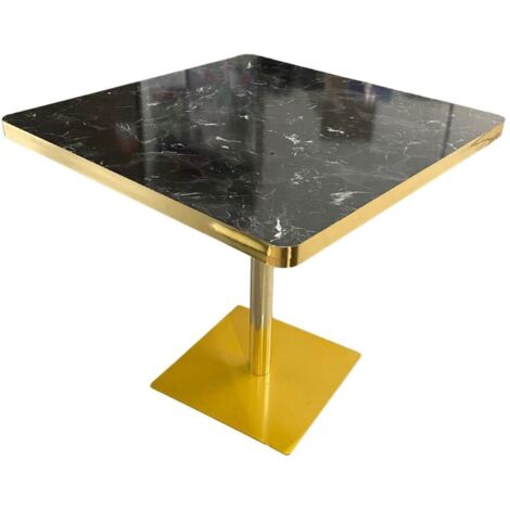 Tavolo quadrato Key 80x80 base nera e piano effetto marmo nero con bordo dorato