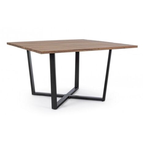 Tavolo quadrato moderno "Helsinki" in acciaio verniciato nero e doghe in legno 130 cm
