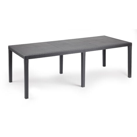 IPAE PROGARDEN Tavolo da esterno, Ripiano rettangolare allungabile da pranzo, Tavolo da giardino estensibile effetto rattan, 100% Made in Italy, 150/220x90h72 cm, Antracite