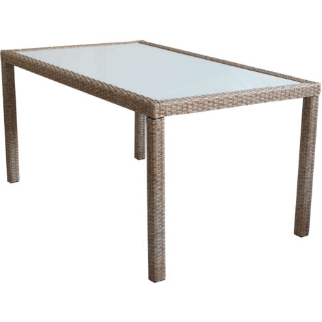 Tavolo rettangolare 150x90 cm da esterno giardino con struttura in acciaio rivestito in wicker e piano in vetro opaco 5 mm Portorico -  White