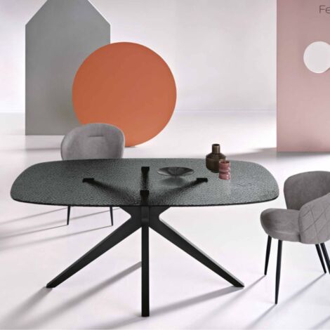 Tavolo rettangolare 180x100 cm con piano in vetro martellato Fume' FEVER