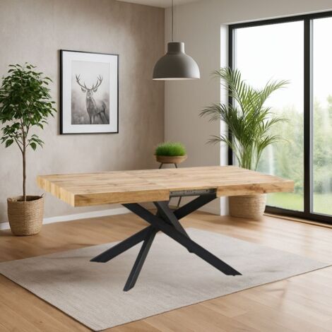 Tavolo rettangolare allungabile Belinda piano rovere e base nera 160x90x75