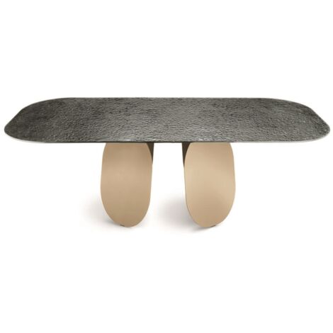 Tavolo rettangolare con base in metallo Beige e piano in vetro Fume' MAYA210