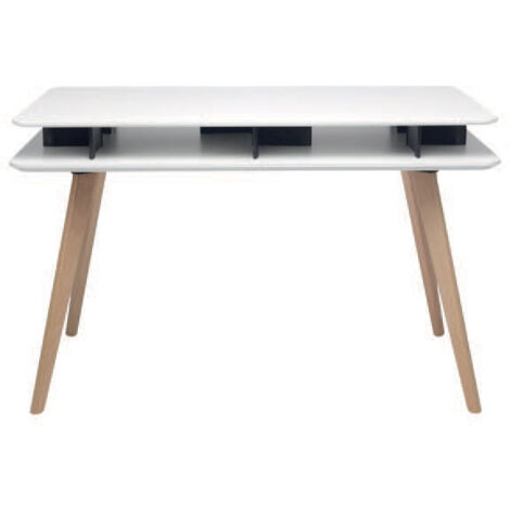 Tavolo Rettangolare con Vano Porta Oggetti 120x70x75 cm in MDF e Legno Bianco/Faggio