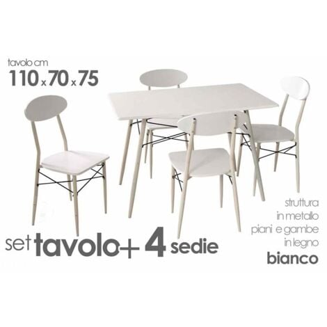 Tavolo rettangolare  cucina con quattro sedie cm 110x 70 x 75 h bianco