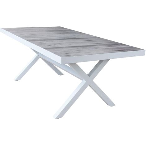 Tavolo rettangolare da esterno con struttura in alluminio e piano in ceramica effetto legno Lagon -  White