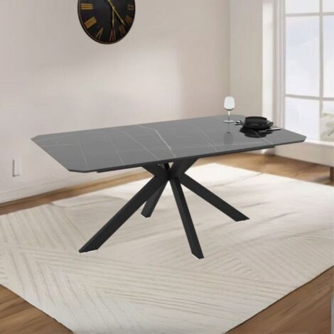 Tavolo rettangolare fisso effetto marmo nero gold lucido 180x100x76H Opera