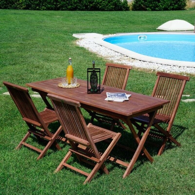 Set da giardino in teak da 170x70 cm e 4 sedie