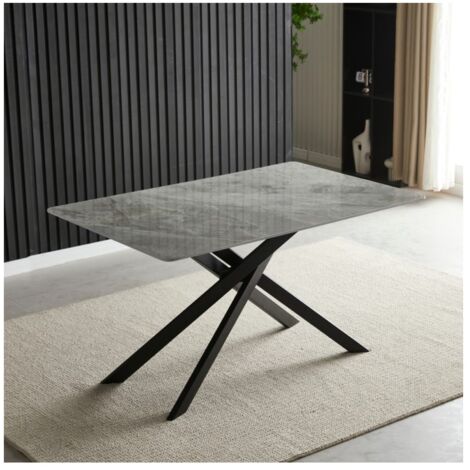 Tavolo rettangolare Pacific piano in ceramica effetto marmo grigio lucido