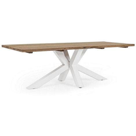 Tavolo rettangolare "Ramsey" con piano in legno teak, gambe in alluminio, per esterno -Bianco
