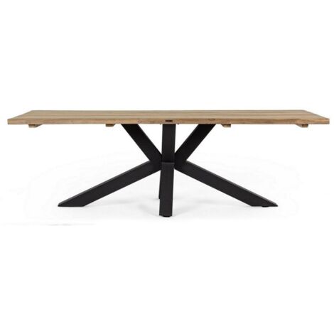 Tavolo rettangolare "Ramsey" con piano in legno teak, gambe in alluminio, per esterno -Nero