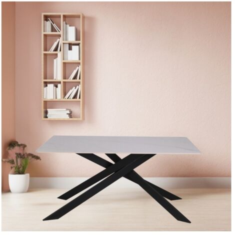 Tavolo rettangolare Star piano ceramica effetto marmo bianco lucido
