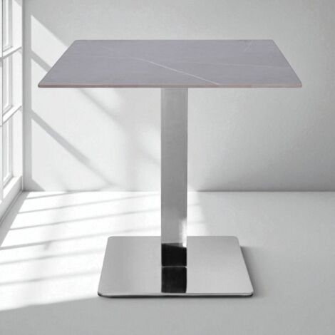 Tavolo ristorante bar top per esterno 80x80 cm effetto Cemento e base argento H 75