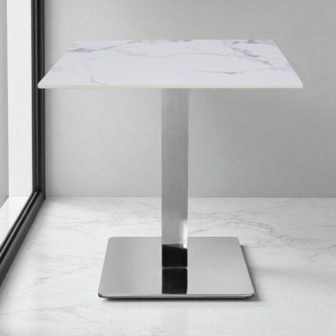 Tavolo ristorante bar top per esterno 80x80 cm effetto Marmo venato e base argento H 75