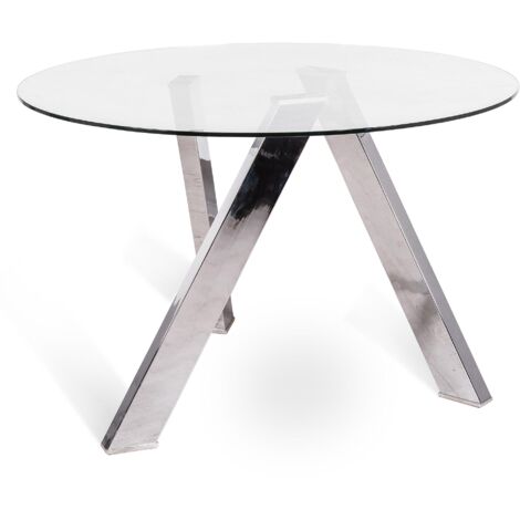 Tavolo Rotondo Ø120x75 cm Top in Vetro Gambe in Metallo Cromato