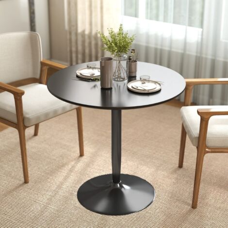 Tavolo rotondo Ø80 x H75 cm, tavolo da pranzo per 2 persone, piano in MDF laccato, base in acciaio antiscivolo, nero