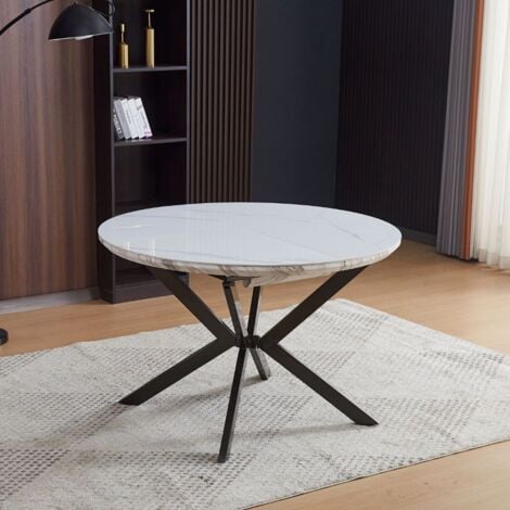 Tavolo rotondo allungabile con piano effetto marmo bianco lucido 120x76H cm - Marina