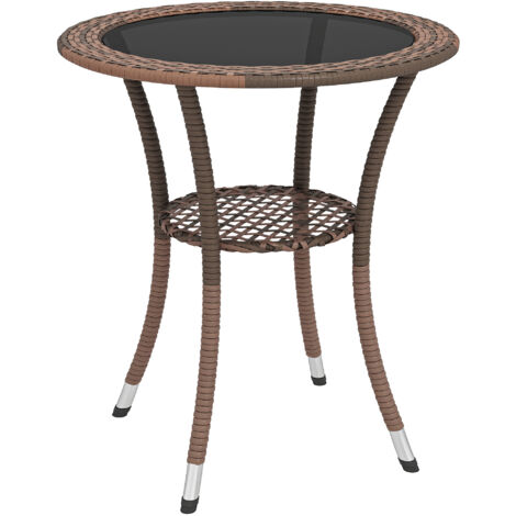Tavolo rotondo da giardino Ø64x71 cm con struttura in acciaio e piano in vetro, portata massima 50 kg, ideale per terrazze e patii, colore marrone.