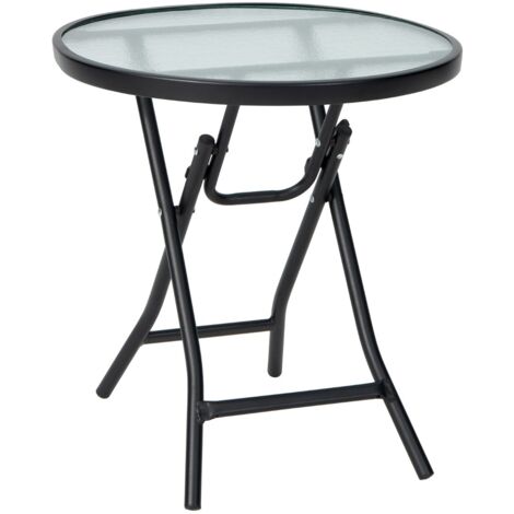 Tavolo rotondo da pranzo per patio con piano in vetro temperato, Tavolo con telaio antiruggine e struttura a X