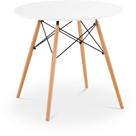 Tavolo rotondo - Design moderno Ø 80 cm - Bianco - Montanti in metallo nero - Bianco