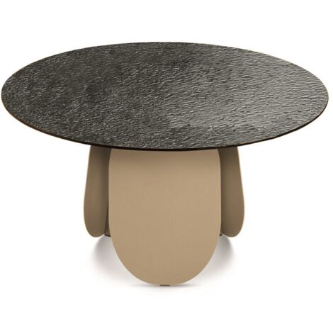Tavolo rotondo MAYA140 con base in metallo Beige e piano in vetro Fume'