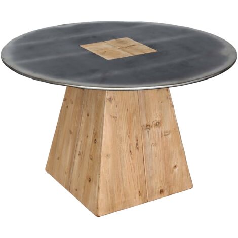 Tavolo rotondo pranzo salotto soggiorno design industriale HHG-607 74x120x120cm legno di abete naturale e nero