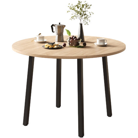 Tavolo Rotondo Ripiegabile 100x100x75 cm, Salvaspazio, Montaggio Facile, MDF, Naturale, per Ristorante e cucina