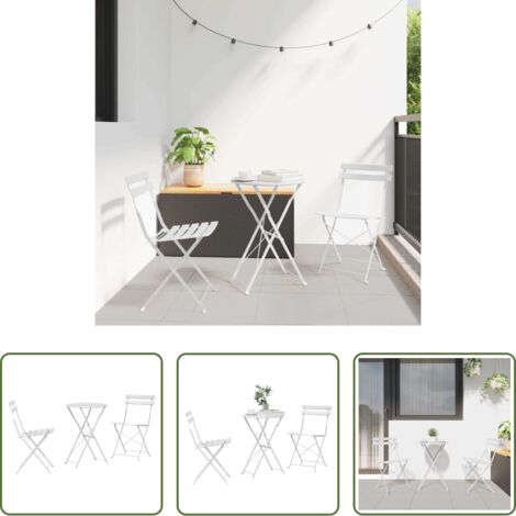 Tavolo rotondo -  Set Bistro Pieghevole 3 pcs Bianco Acciaio