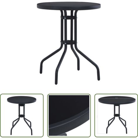 Tavolo rotondo - Tavolo da Giardino Nero 80 cm in Acciaio e Vetro