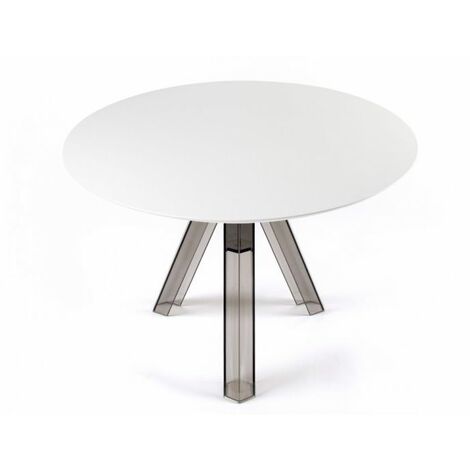 Tavolo rotondo trasparente policarbonato design Fumè OMETTO - Diametro 90/120- Piano Bianco Dimensione Piano Diametro 105