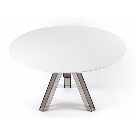 Tavolo rotondo trasparente policarbonato design Fumè OMETTO - Diametro 90/120- Piano Bianco Dimensione Piano Diametro 120