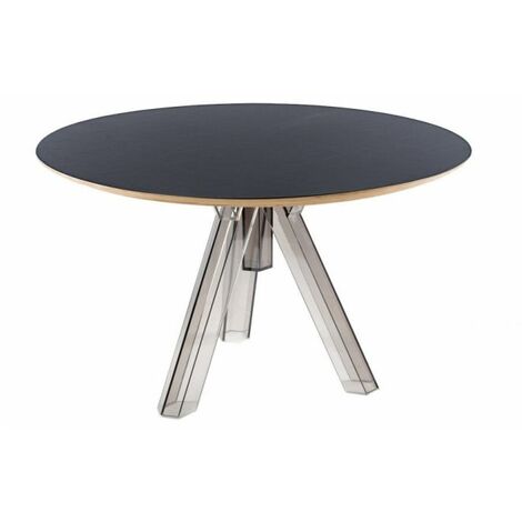 Tavolo rotondo trasparente policarbonato design Fumè OMETTO - piano Nero - Diametro 107/120 Dimensione Piano Diametro 120