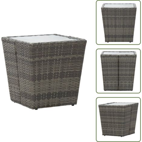 Tavolo rustico - vidaXL Tavolino Grigio 41,5x41,5x43 cm in Polyrattan e Vetro Temperato - Tavolo da giardino grigio