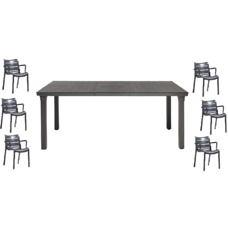 Tavolo S-c-a-b- PER3 Estensibile max 220cm Grande 6 Sedie Sunset Antracite Impilabili Arredo Design Moderno per Giardino piscina