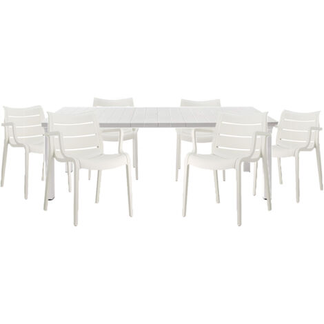 Tavolo S-c-a-b- PER3 Estensibile max 220cm Grande  6 Sedie Sunset bianco lino Impilabili Arredo Design Moderno per Giardino piscina