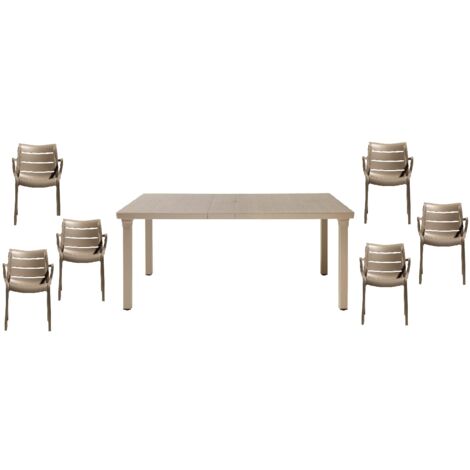 Tavolo S-c-a-b- PER3 Estensibile max 220cm Grande  6 Sedie Sunset Tortora Impilabili Arredo Design Moderno per Giardino piscina