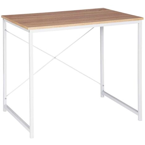 Tavolo Scrivania da PC Design Moderno in Metallo e Legno 2 Colorazioni colore: Bianco+Rovere